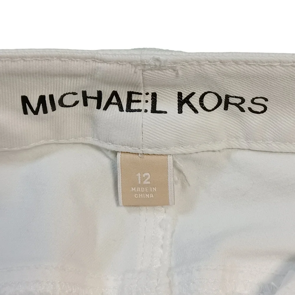 Michael Kors Womens White Moto Zipper Pants Slim Leg Ankle Zip Size‎ 12